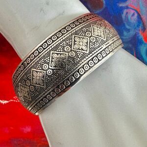 Silver-Tone Etched Wide Cuff Bracelet